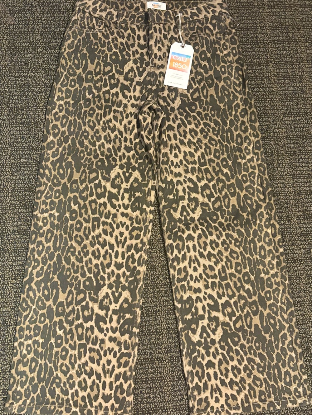 CALI 1850 Leopard Print Wide Leg Jeans - Tan/Black
